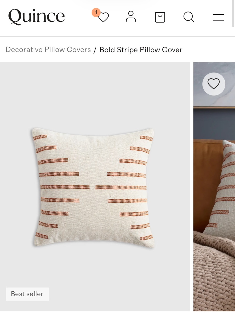 NWOT QUINCE TERRA-COTTA BOLD STRIPE PILLOW COVER, 20x20